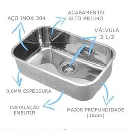 Cuba Inox Docol 47x32x18cm s/Ladrao s/valvula 3,5 - AB | ref. 016988 CH - 3