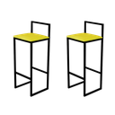Ver imagem 1 de Jogo 2 Banqueta Alta Cozinha Bar Balcão Bistrô Industrial Preta Estofado Amarelo