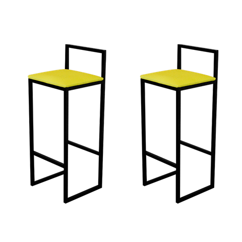 Jogo 2 Banqueta Alta Cozinha Bar Balcão Bistrô Industrial Preta Estofado Amarelo