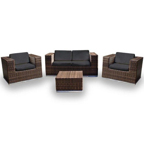 Conjunto de Sofá Fibra Sintética Cidade do Cabo - 1 Sofá 2L + 2 Poltronas + 1 Mesa Centro - Tecido D