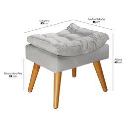 Puff Sênior Luxuoso Banco Apoio Pés Almofadado Penteadeira:cinza Suede - 3