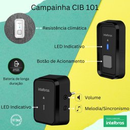 Campainha Intelbras sem Fio Cib 101 para 3 Salas e Protetor - 5