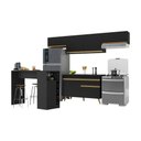 Ver imagem 1 de Armário de Cozinha Modulado com Bancada Veneza Multimóveis Mp2212 Preto/dourado