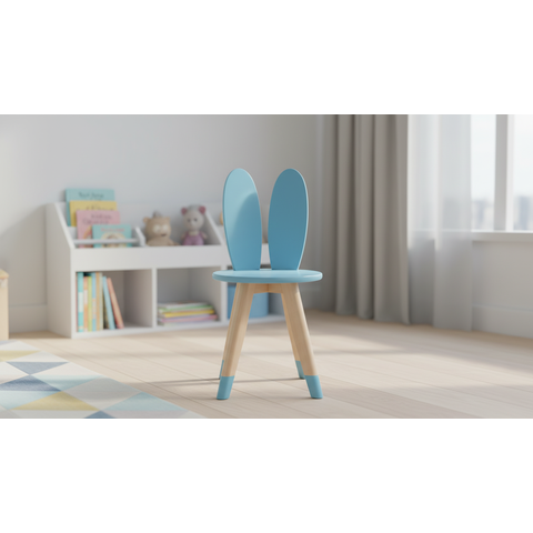 Cadeira Infantil Coelho Tampo Mdf Pés Pinus Resistente:azul