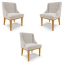 Ver imagem 1 de Kit 3 Cadeiras Decorativas Sala de Jantar Base Fixa de Madeira Firenze Veludo Cinza/Castanho G19 - G