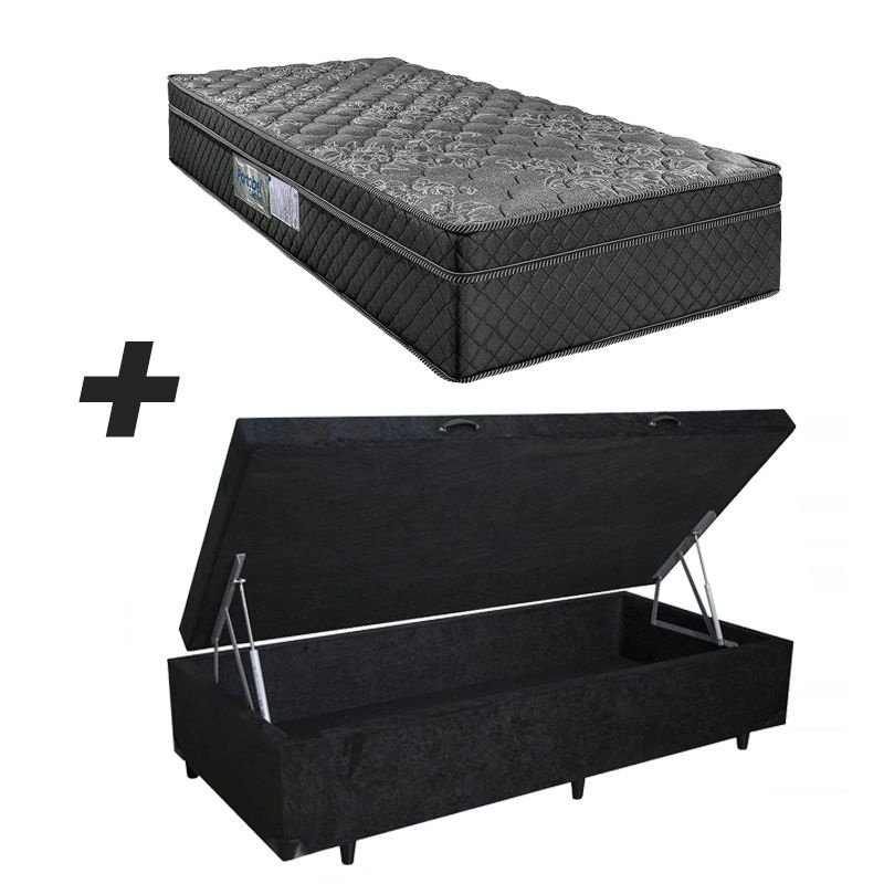 Cama Box Baú Solteiro + Colchão Portobel De Mola Arezzo Black Light