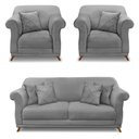 Ver imagem 1 de Kit 2 Poltronas E Sofá 1,80m Pés Castanho Cinza Grafite