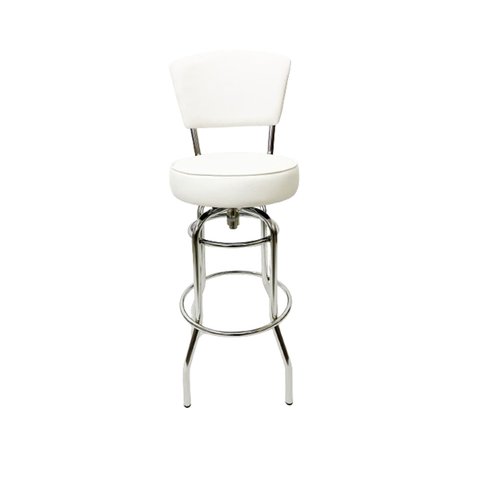 Banqueta Bar Cromada Bancada Média Altura 65cm Giratória Encosto Estofado Assento Grosso Branco Polt