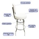 Ver imagem 2 de Banqueta Bar Cromada Bancada Média Altura 65cm Giratória Encosto Estofado Assento Grosso Branco Polt