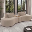 Ver imagem 2 de Sofá 4 Lugares Orgânico para Sala Living com Puff 302cm Vasti M03 Veludo Bege - Lyam Decor