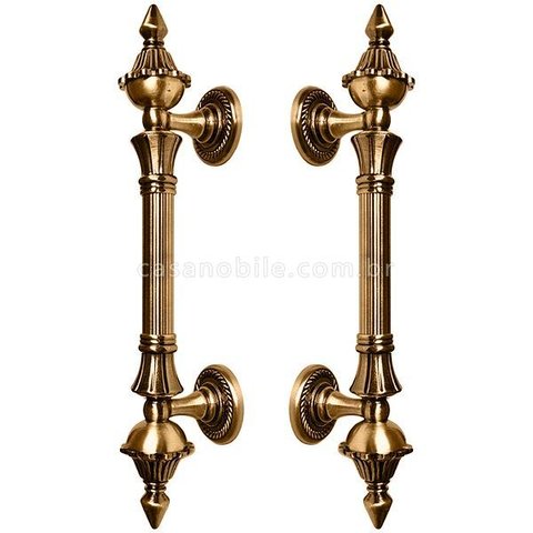 Puxador Duplo Classic 280mm Ouro Velho Porta Pivotante Correr Passagem Madeira Vidro Colonial Clássi