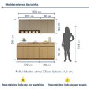 Ver imagem 4 de Cozinha Completa Modulada 4 Peças 8 Portas 3 Gavetas com Rodapé 100% MDF Simone Mendes Marrom/Carvalho/Greige