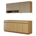 Ver imagem 3 de Cozinha Completa Modulada 4 Peças 8 Portas 3 Gavetas com Rodapé 100% MDF Simone Mendes Marrom/Carvalho/Greige