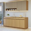 Ver imagem 1 de Cozinha Completa Modulada 4 Peças 8 Portas 3 Gavetas com Rodapé 100% MDF Simone Mendes Marrom/Carvalho/Greige