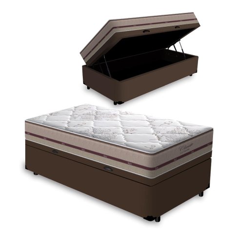 Cama Box Baú Solteiro + Colchão de Molas Ensacadas Anjos Classic 88cm