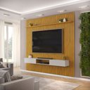 Ver imagem 1 de Conjunto com Painel Ripado e Bancada Suspensa 250cm Trento para Sala de Estar Cedro Bali DJ Móveis