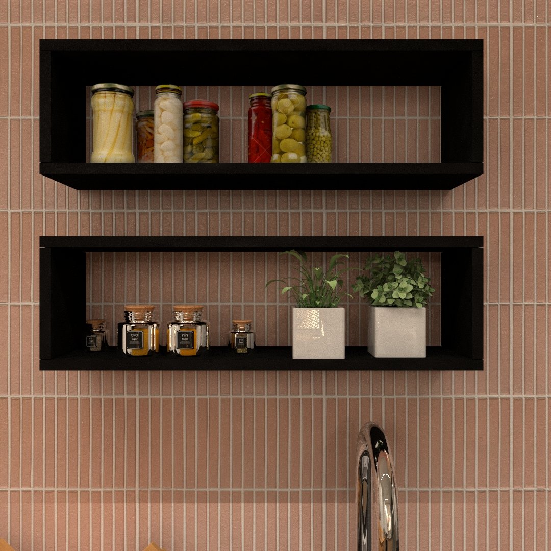 Par de Nichos Retangular P15cm Minimalista Preto Mdf Organizador Cozinha - Rufatto Decorações - 1