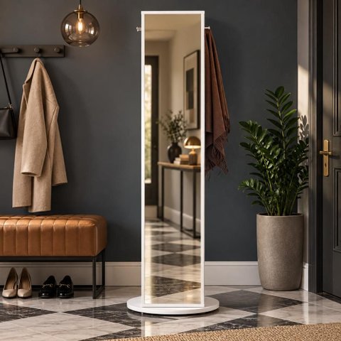 Sapateira Vertical Giratória com Espelho e Prateleiras 186cm 100% MDF Cor:Branco