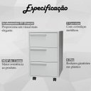 Ver imagem 3 de Gaveteiro para Escritorio Gamer 3 Gavetas e 4 Rodizios Branco B26 Novam