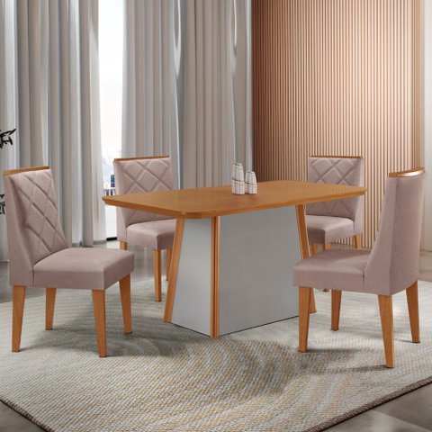 Mesa de Jantar Diane 120cm Tampo Mdf Laminado com 4 Cadeiras Isadora Moderna Mobília