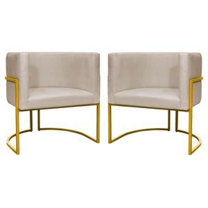 Kit 2 Poltronas Decorativa Malibu Base de Metal Dourada Escritório Recepção Sala Suede Bege do Lar M