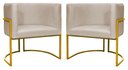 Ver imagem 1 de Kit 2 Poltronas Decorativa Malibu Base de Metal Dourada Escritório Recepção Sala Suede Bege do Lar M