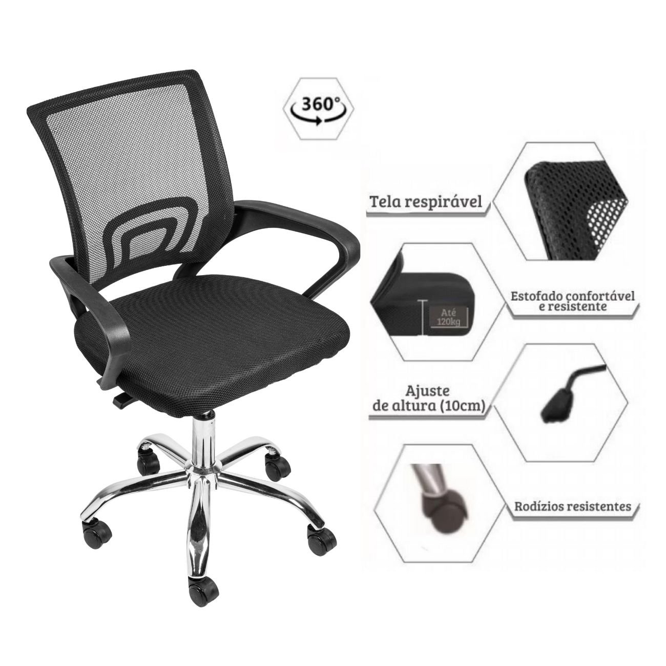 Cadeira para Escritório Diretor Tela Mesh Tok 3310 Or Design - 5