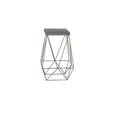 Banqueta Luci Bronze Linho Cinza Metal Móveis