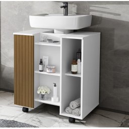 Gabinete Armário Banheiro Pia De Coluna Zeus Branco Ripado - 1