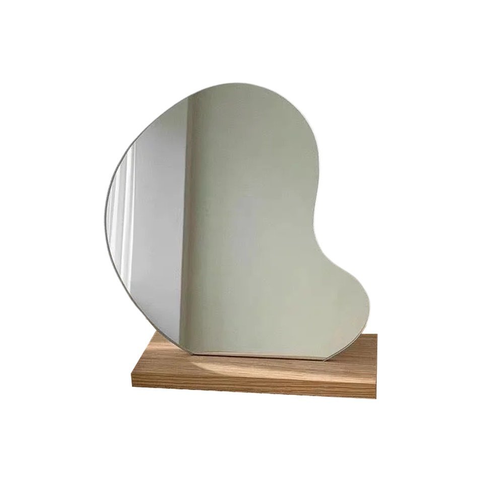 Espelho para maquiagem com base em madeira