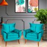 Kit 2 Poltronas Decorativa Opala Suede Bege - Turquesa - 1