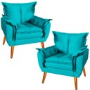 Ver imagem 2 de Kit 2 Poltronas Decorativa Opala Suede Bege - Turquesa