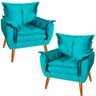 Kit 2 Poltronas Decorativa Opala Suede Bege - Turquesa - 2