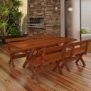 Ver imagem 4 de Conjunto Mesa 2,5m 4 Bancos e 2 Cadeiras Madeira Maciça Eucalipto