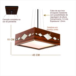 Luminária Decorativa Madeira Pendente Maresias Mirror 45cm:Pau Ferro - 3