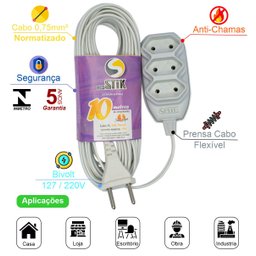 Extensão Elétrica 10 Metros Cabo 2x0,75 2p Certificada - 2