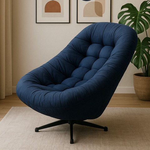 Poltrona Mônaco Giratória com Balanço Tecido Suede Veludo Azul Marinho