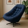 Poltrona Mônaco Giratória com Balanço Tecido Suede Veludo Azul Marinho - 1
