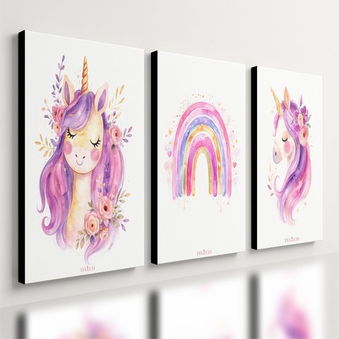 Kit 3 Quadro Decorativo Unicórnio Infantil Menina Quarto Qualidade Premium 28x20cm