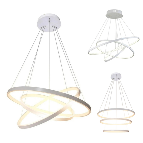 Lustre Pendente Moderno 3 Anéis Led Branco 60w Branco Quente Bivolt 9001-3b