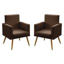 Ver imagem 1 de Kit 2 Poltronas Decorativas Estofadas Nina com Rodapé para Sala de Estar Couro Artificial Marrom Ara