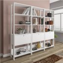 Ver imagem 2 de Kit 3 Estantes Multiuso Alta 4 Prateleiras 1 Porta 166CMX189CM Match Artely Branco