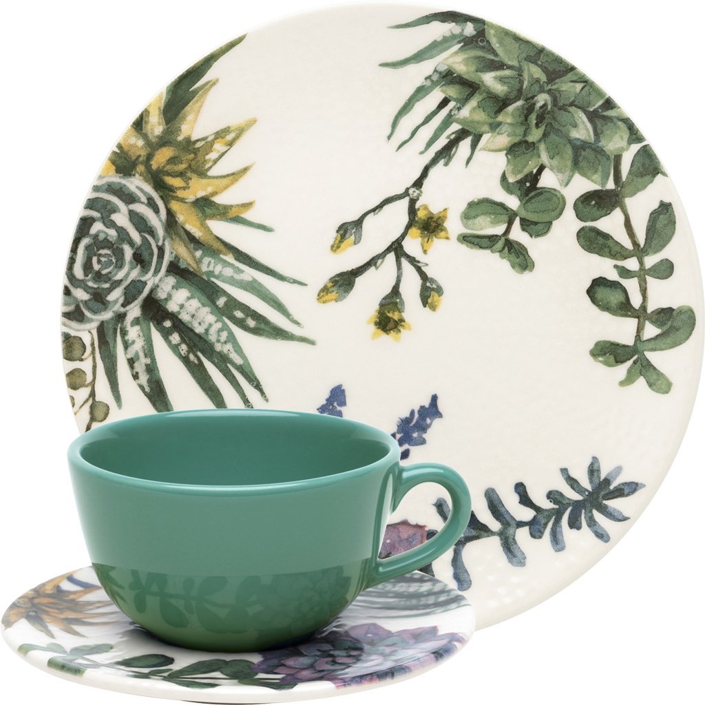 Kit Jogo Café Lanche Oxford® Unni Bothanica 20 Peças Cerâmica