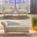 Ver imagem 1 de Kit Diva Recamier Vanessa 140cm Lado Direito e 02 Poltronas Laura Suede - Doce Sonho Móveis RECAMIER