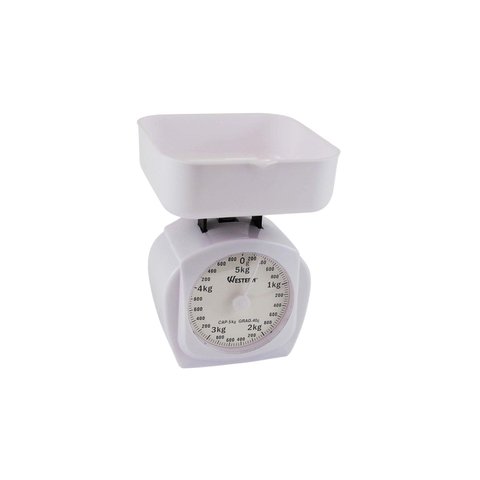 Balança Analógica Cozinha 5kg com Bandeja Grande Branca Western