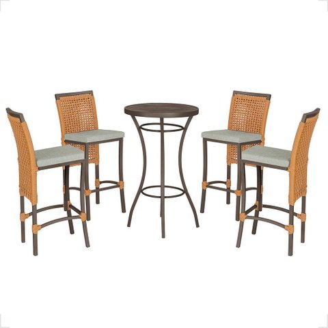 Mesa Bistrô com 4 Banquetas Roma Marrom Corda Náutica Estofado 3 Trama Original