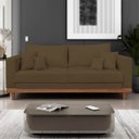 Ver imagem 5 de Kit Poltrona Living + Sofá 3 Lugares com Base Madeira Suede Cor:marrom