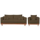 Ver imagem 1 de Kit Poltrona Living + Sofá 3 Lugares com Base Madeira Suede Cor:marrom