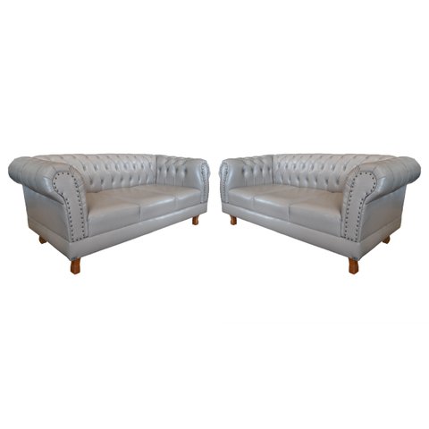 Dois Sofás Chesterfield Capitone Duque Corano Bege 2,30cm