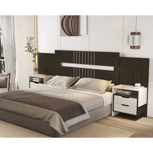 Cabeceira Box Luiza Ajustavel para Casal e Queen com Mesa de Cabeceira com Detalhes no Painel